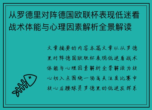 从罗德里对阵德国欧联杯表现低迷看战术体能与心理因素解析全景解读 从罗德里对阵德国欧联杯表现低迷看战术体能与心理因素解析全景解读